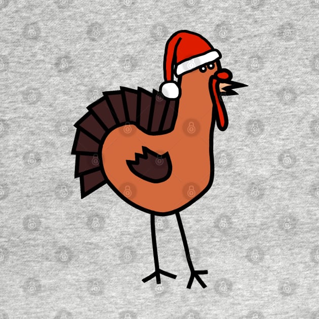 Thanksgiving Turkey Wearing a Santa Hat for Christmas by ellenhenryart